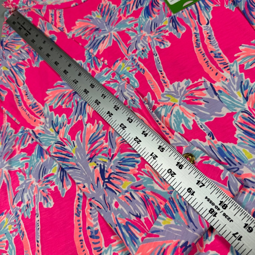 Lilly Pulitzer Linden Dress Flamingo Pink Nice Stems Palm Tree Pima Cotton S - Picture 5 of 8